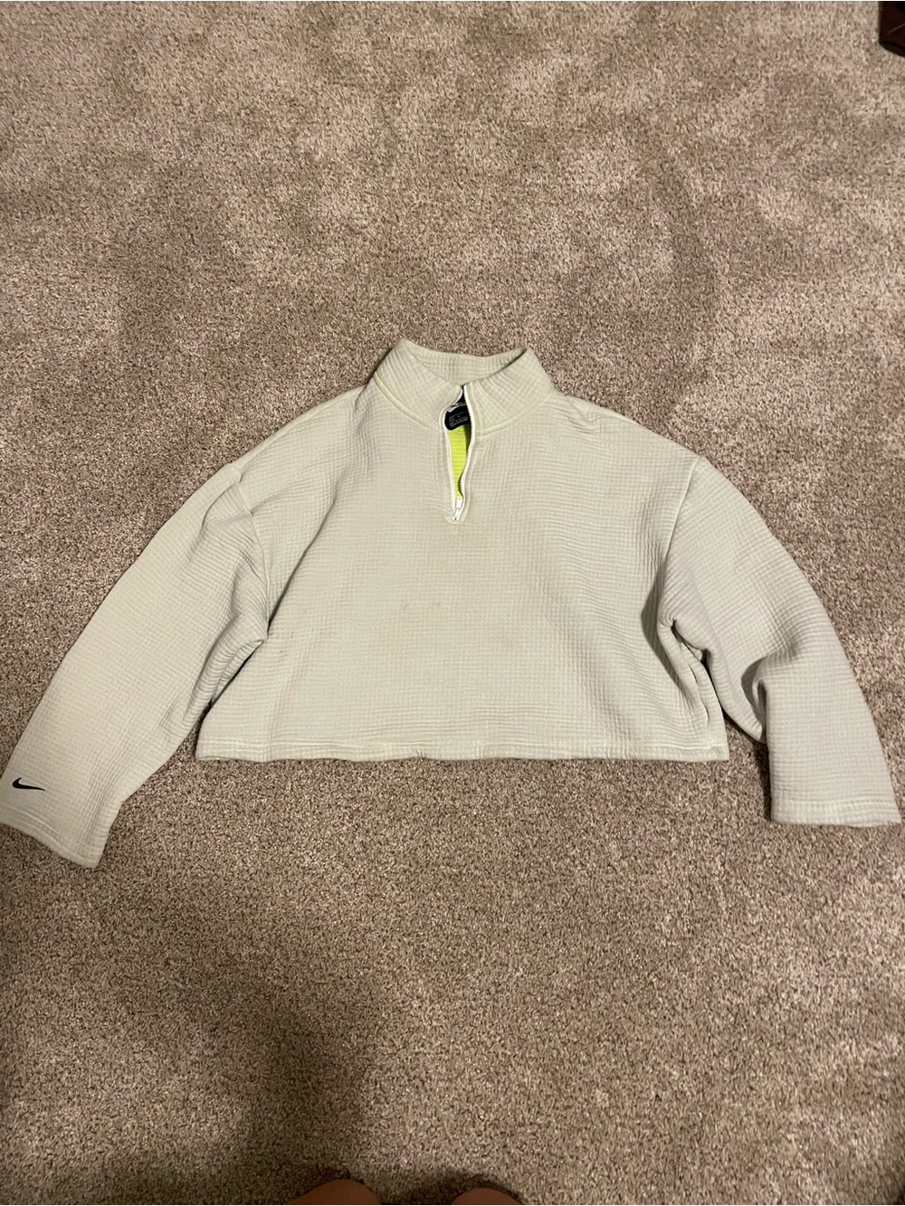 Nike White Quarter-Zip Pullover with Neon Yellow Lining